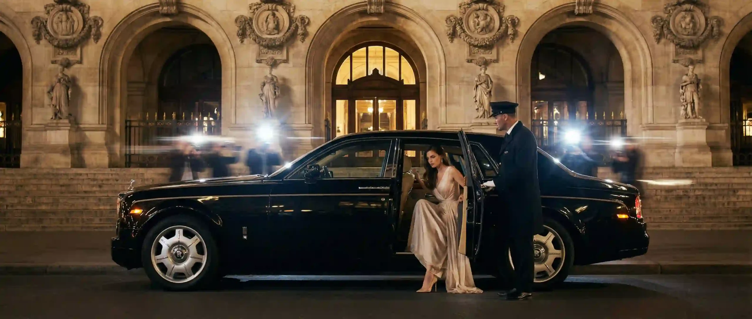 Lux Cars premium executive chauffeur vehicle on a night service in the United Kingdom